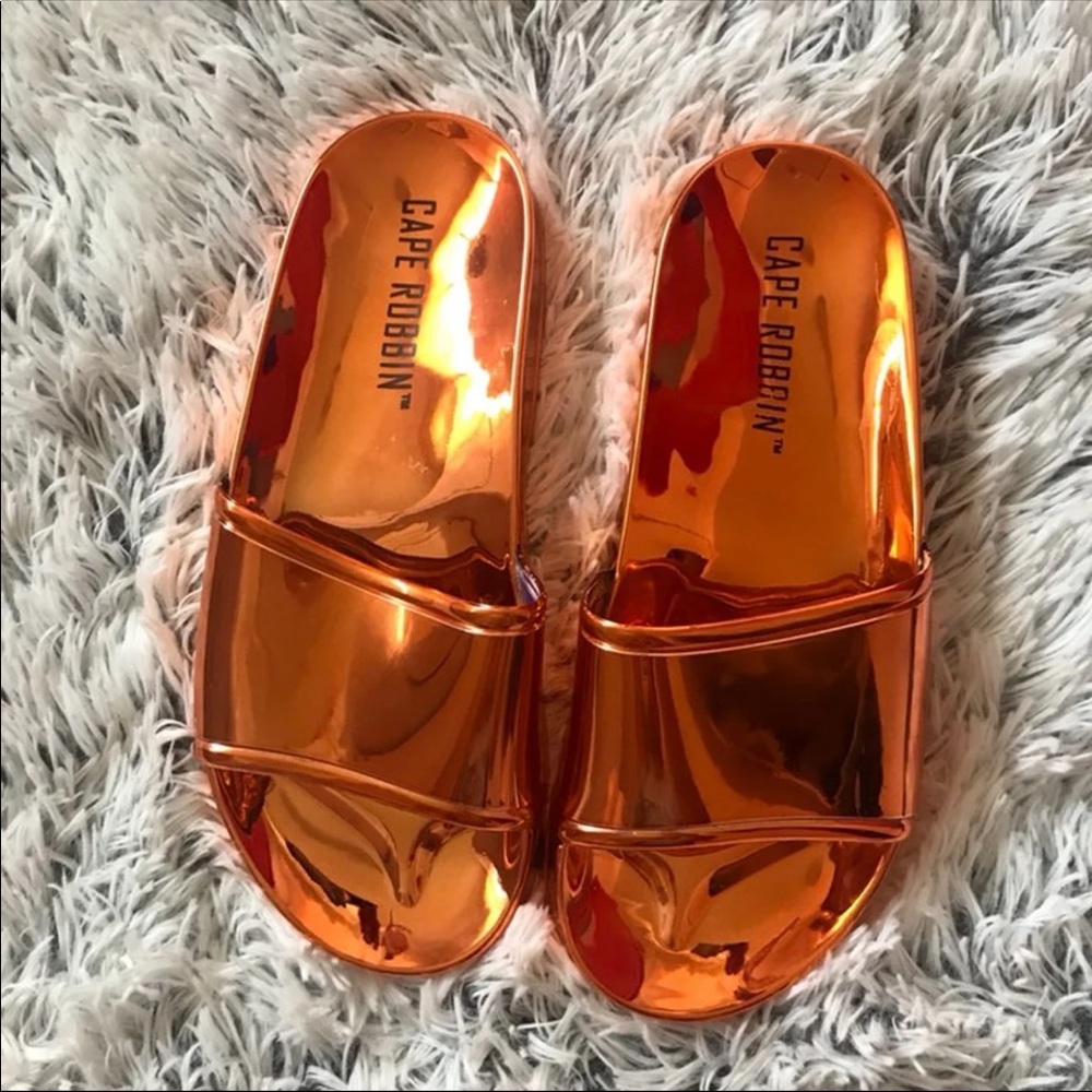Dolls Kill Cape Robbin orange metallic slides